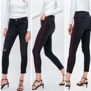 ZARA Black Jeans with Red Stripe on the side